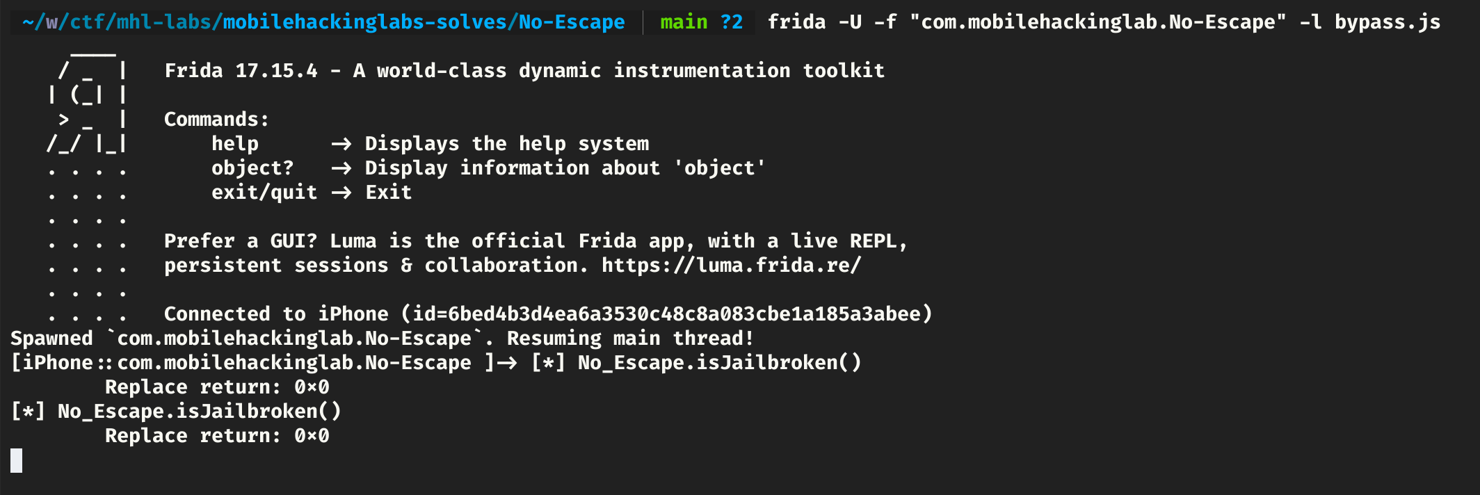 Bypass da detecção de jailbreak com Frida