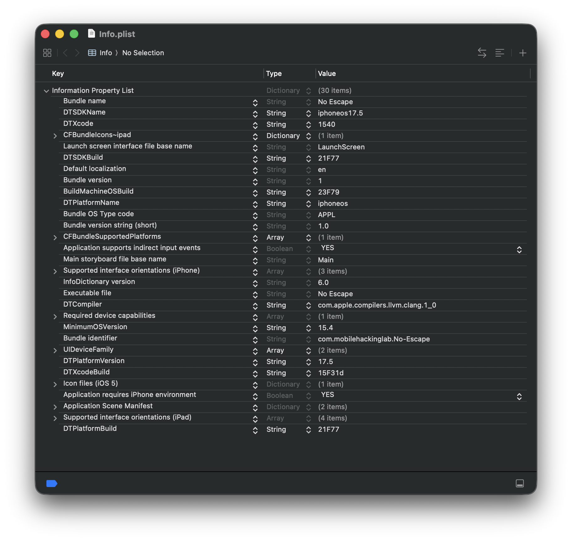 Info.plist no Xcode